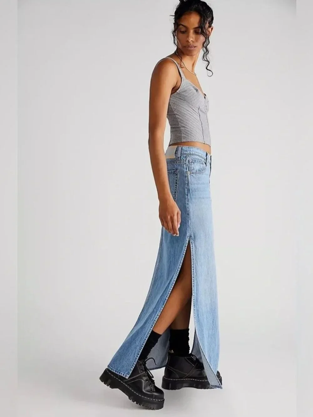 Snacks! by MOTHER 32 The Fun Dip Slice Blue Maxi Skirt Denim Size NWT ret $218